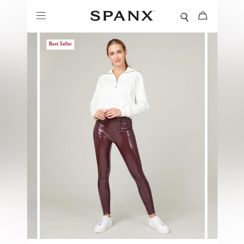 Spanx faux patent leather leggings in Ruby!